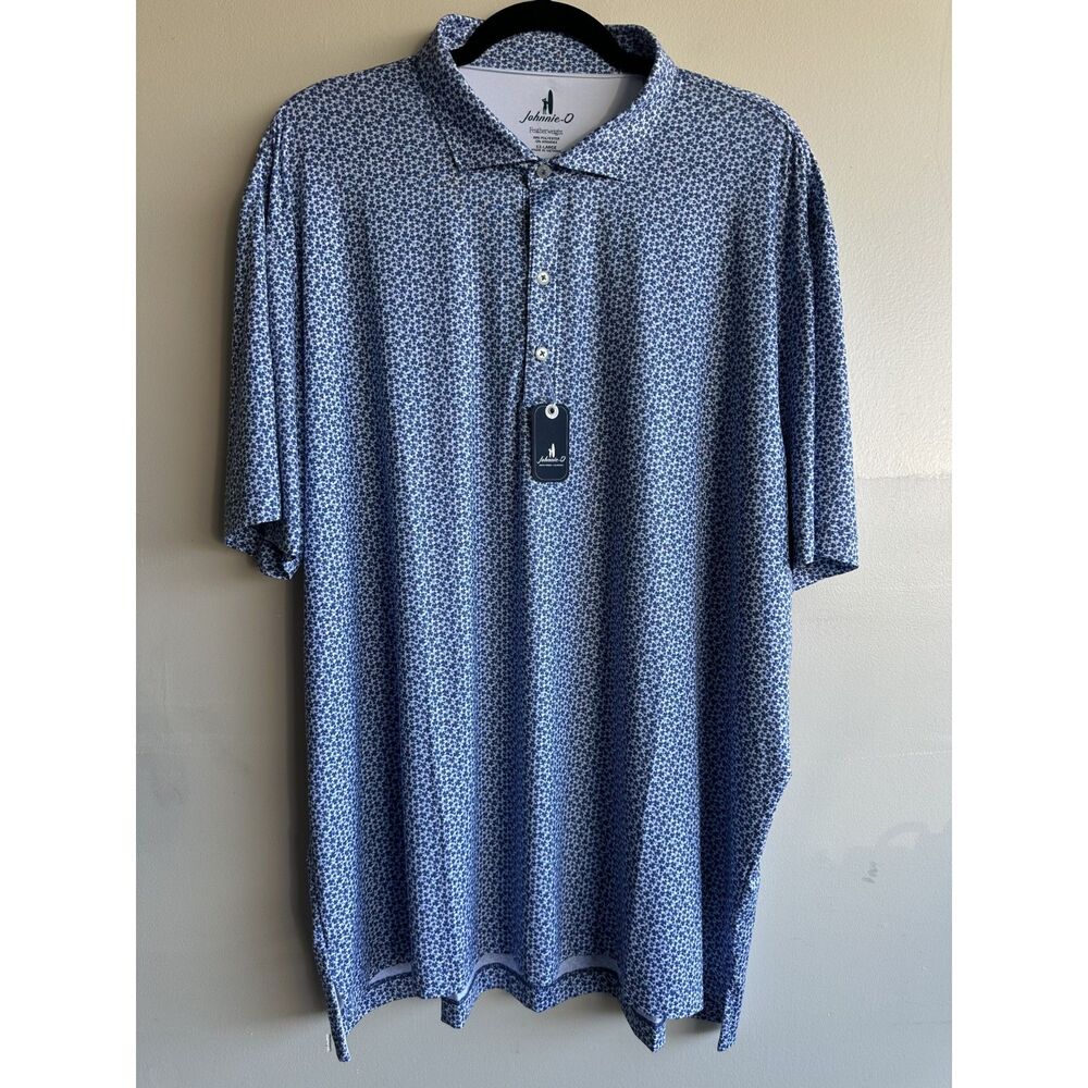 NWT Johnnie-O Featherweight Four Leaf Polo XXL Lake Blue Stretch Golf Shirt
